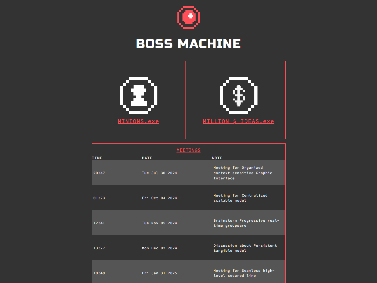 A boss-machine which uses an API to add, delete and update minions and other things