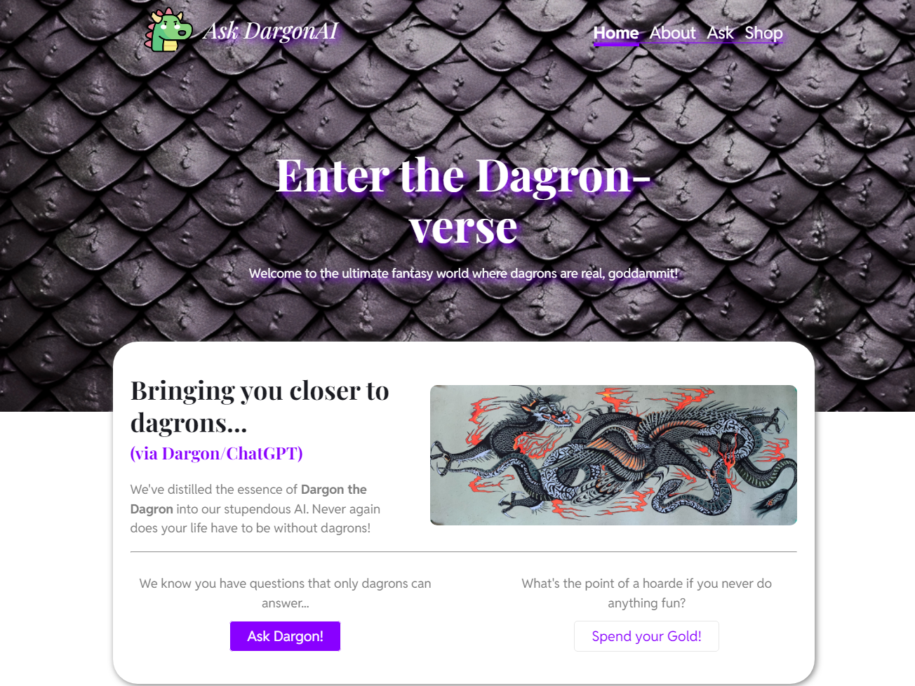 Dragon themed AI question bot