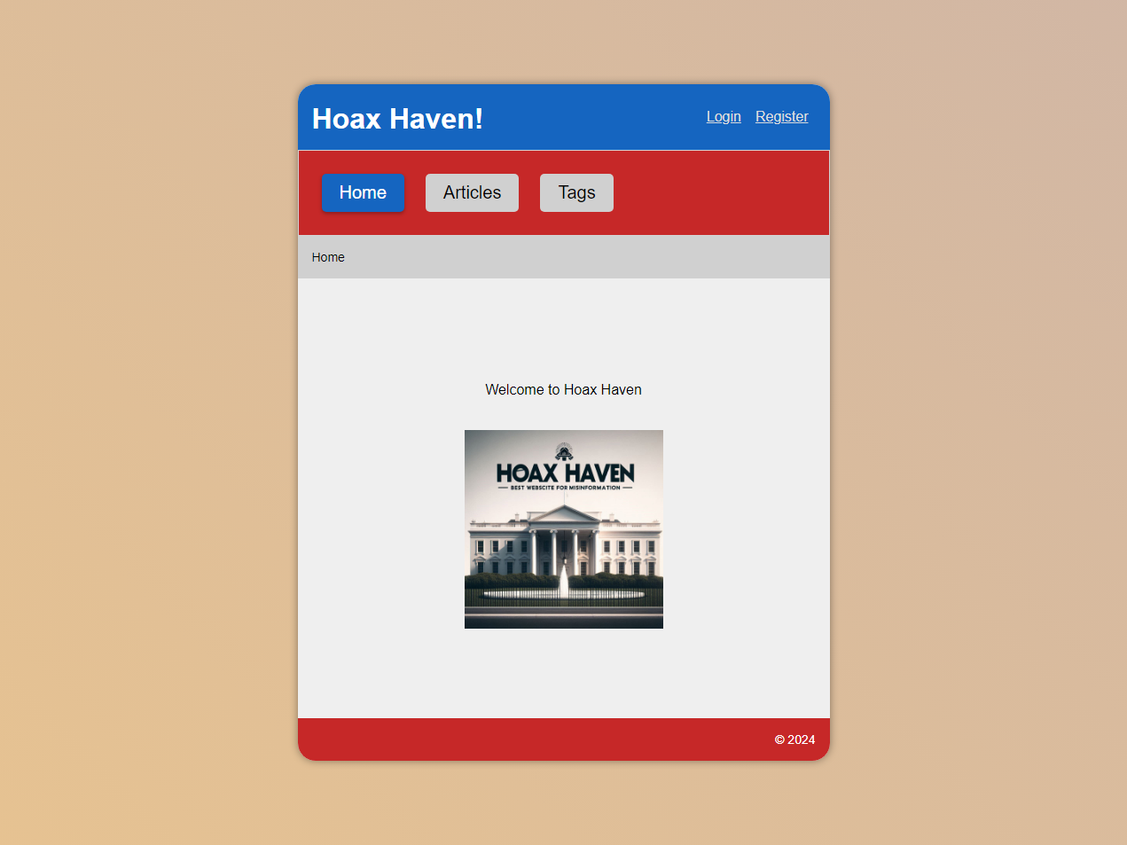 A brightly coloured homepage for a fake-news website