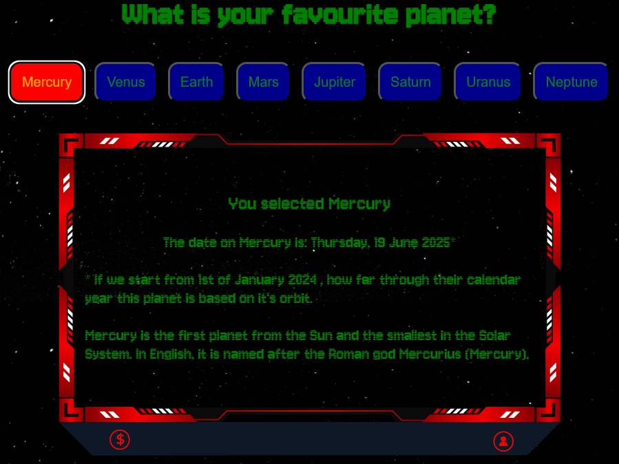 Homepage of solar system website