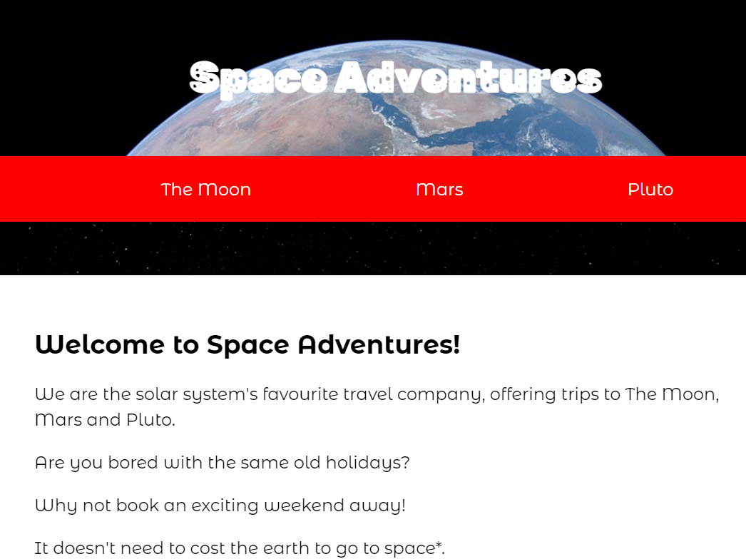 Homepage of a interspace travel agency